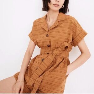 Madewell Seersucker Camp Short Romper Size XS 0-2 Preppy Coastal Beach Cotton